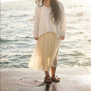 Cream pleated midi skirt